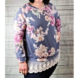 1X Floral and Lace Sweatshirt